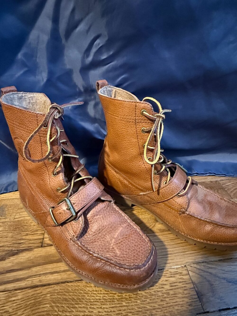 Polo Ralph Lauren Ranger Leather Boots Tan Buckle Moc Toe Men's 10.5D w/ Box